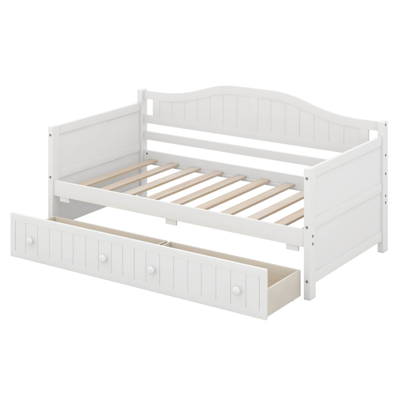 Structure de lit de jour simple avec 2 tiroirs de rangement, structure de canapé-lit, lit de jour en bois avec support à lattes de bois pour la chambre à coucher, le salon