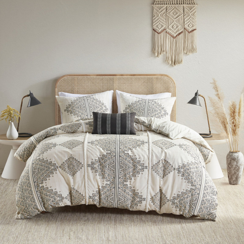 Ensembles de literie à imprimé moderne, taille double / grand avec coussin décoratif, design bohème chic