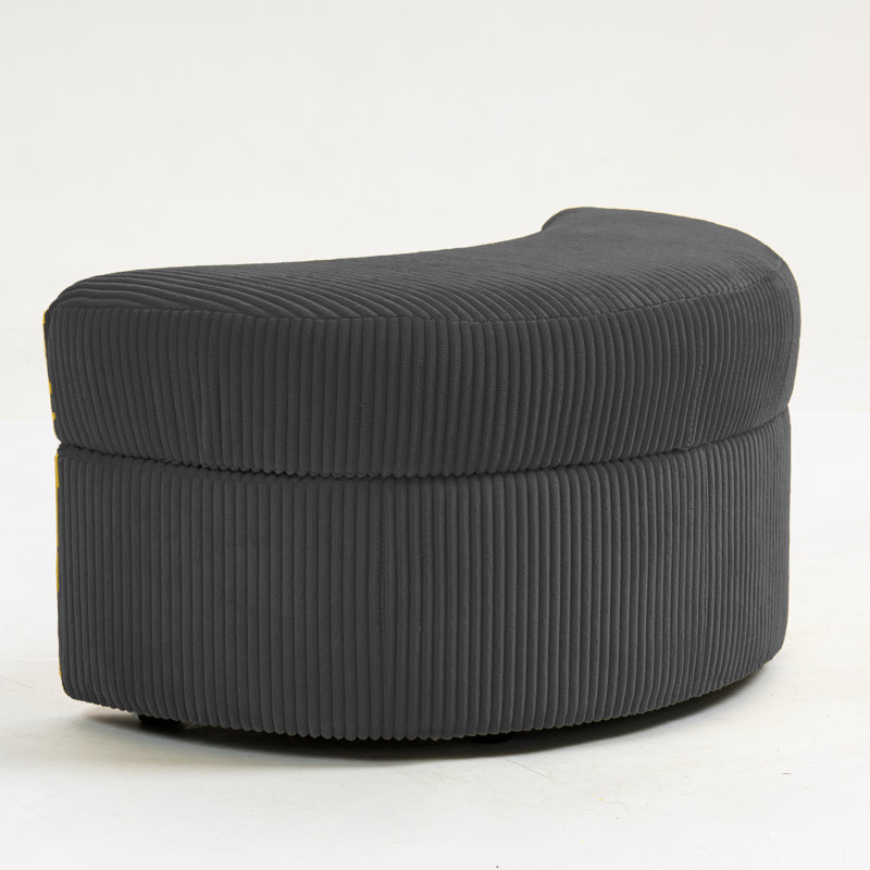 Niama Curved Chenille Storage Ottoman , Gray Corduroy