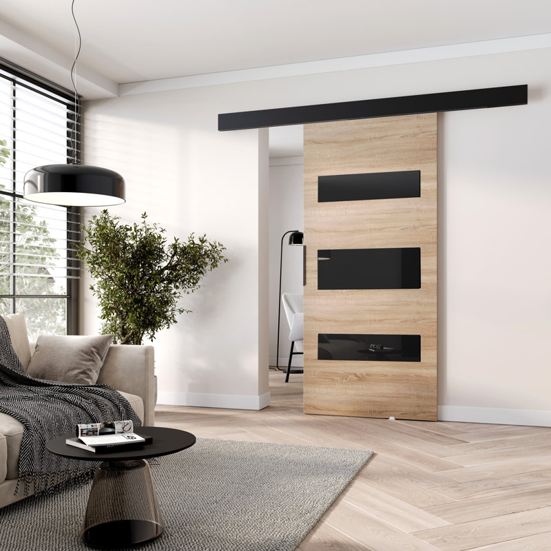 Sliding Door Prim D, Interior Door, 86cm x 205cm, Sonoma Oak/Black