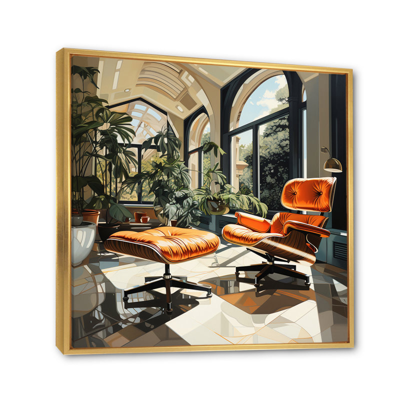 Chaises emblématiques Coral Green Mid Century - impression, H 30 po x l 30 po x P 1 po, Cadre flottant doré