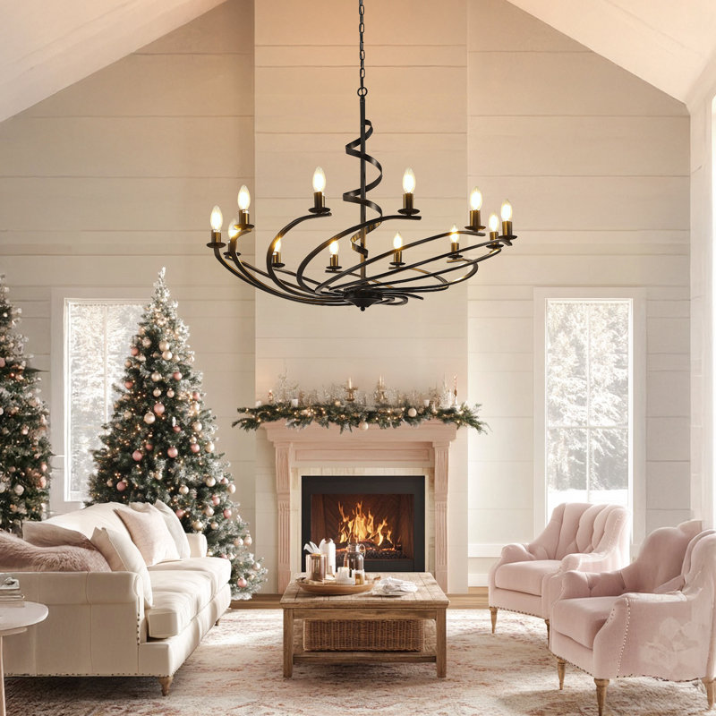 12 - Light Dimmable Chandelier, Matte Black