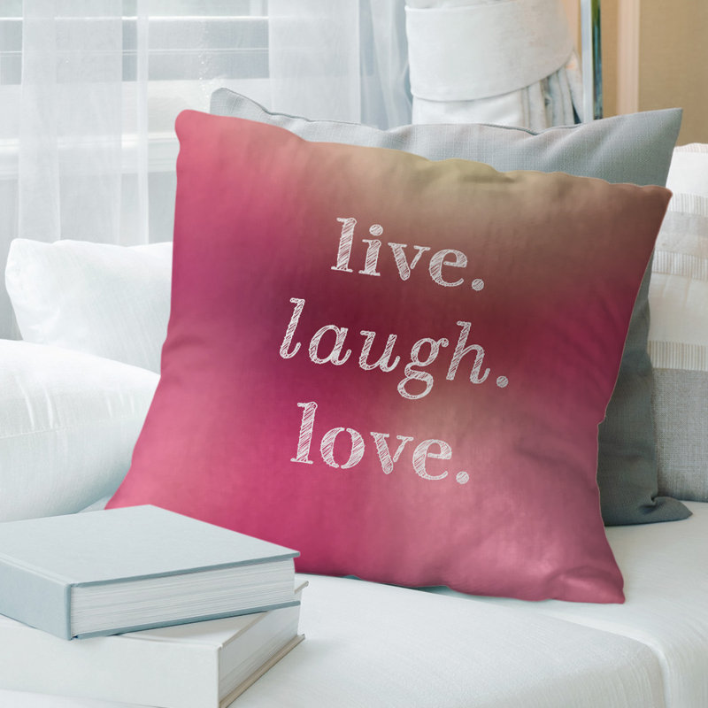 Oreiller de noël d’amour à rire live, 14 po x 14 po, Vert / blanc, Polyester/ Bourre en polyester