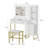 53.5" Large Vanity Desk with Bench, Makeup Vanity with Mirror & Lights & Led Bulbs, Makeup Table with 5 Drawers, Vanity Table with Charging Station- White