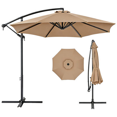 10FT Offset Cantilever Patio Umbrella, UPF50+ Waterproof Hanging Outdoor Umbrella with Crank Adjustment, Heavy Duty Rustproof Steel Frame Side Umbrella for Backyard Pool Deck Garden