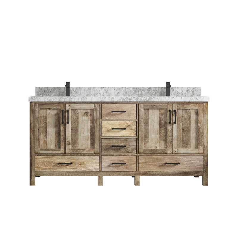 Malibu 72'' Double Bathroom Vanity with Quartz Top, Carrara Marble, Natural
