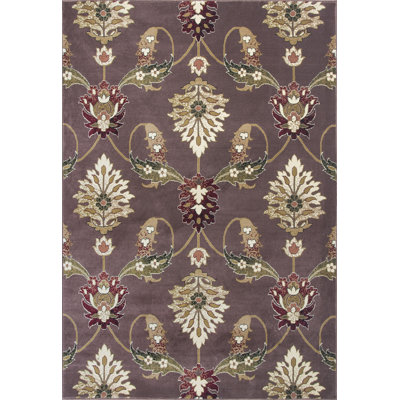 Tapis floral prune / beige / vert Satsuma