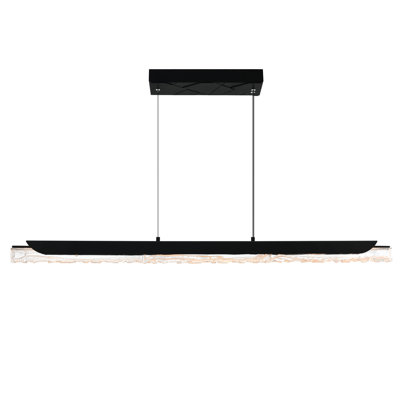 Integrated LED 48" Black Modern Chandelier with Handmade Textured Glass for Dining Room Foyer Bedroom Living Room