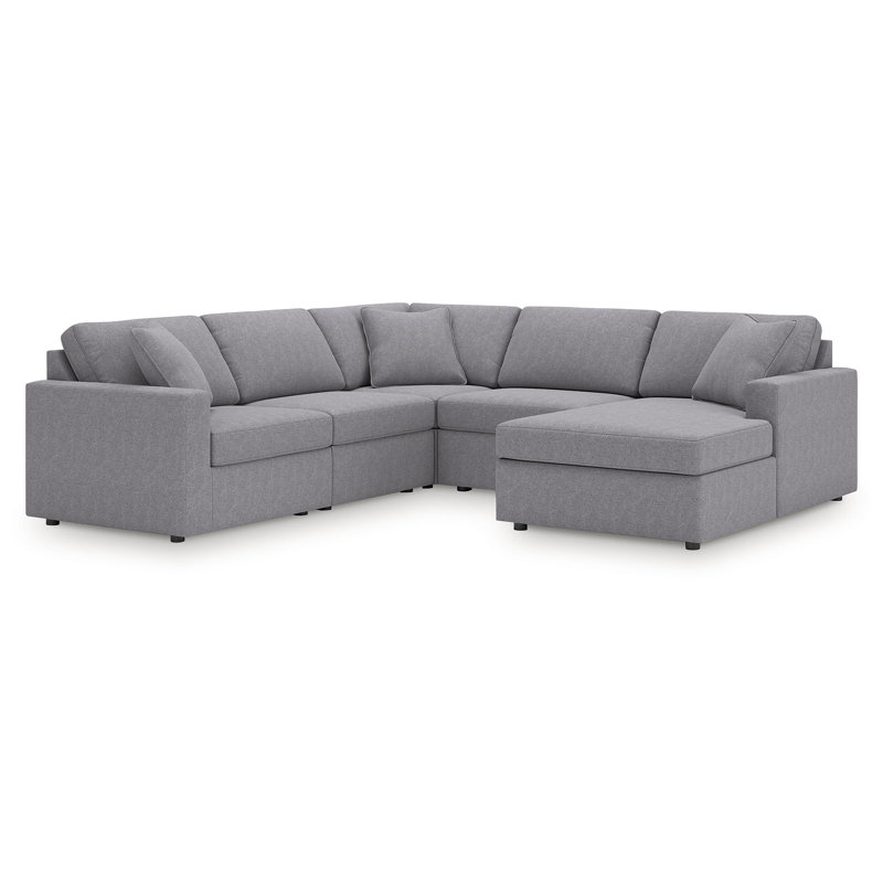 Canapé modulaire 5 pièces avec méridienne Depew, Orienté à droite, Polyester gris
