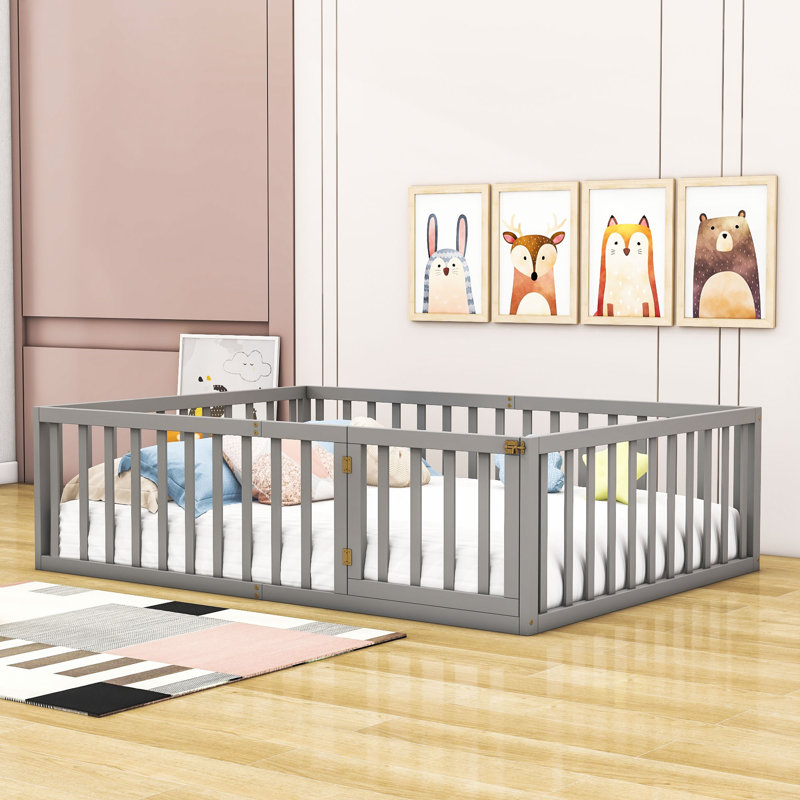 Guerriero Wooden Daybed Frame with Fence, Gray, Full / Double