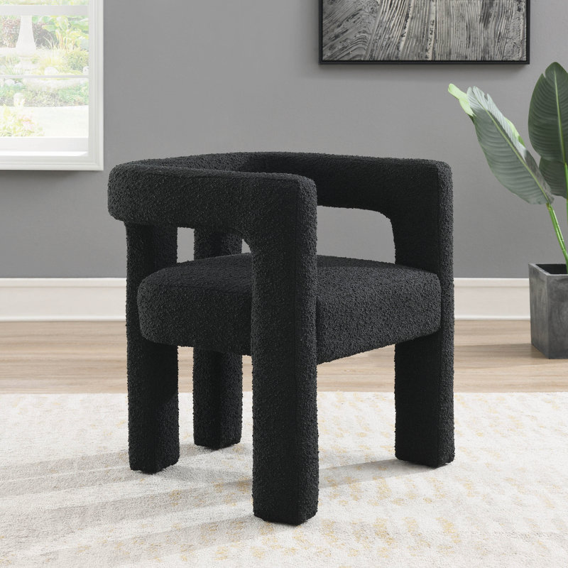 Aruna Solid Boucle Dining Arm Chair, Black Boucle