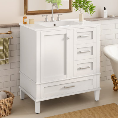 Meuble-lavabo moderne de 30 po avec lavabo en céramique durable et solutions de rangement à fermeture en douceur Lorano