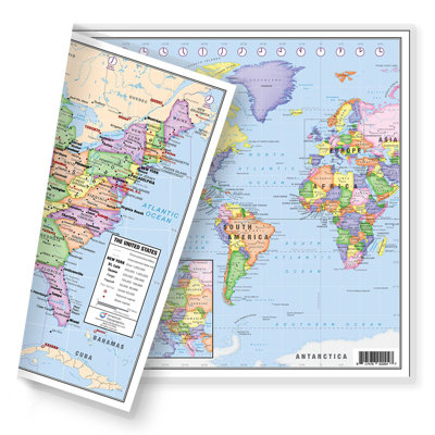 American Geographics 18'' W x 13'' H Dry Erase And Laminated World Map