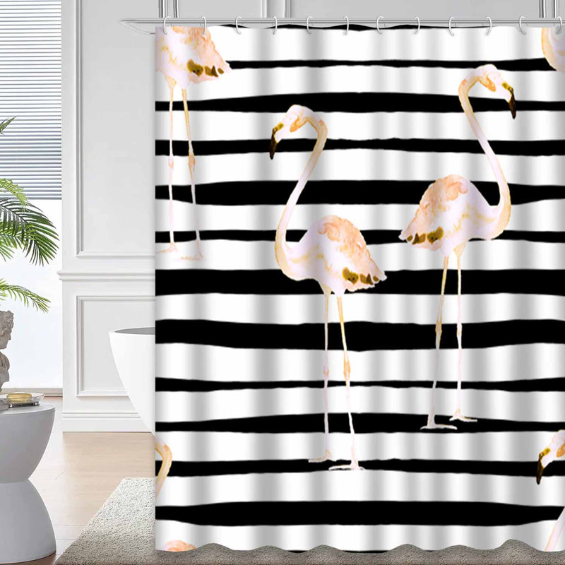 Aquarelle flamant rose à rayures avec bel été avec 12 crochets, L 72 po x l 84 po