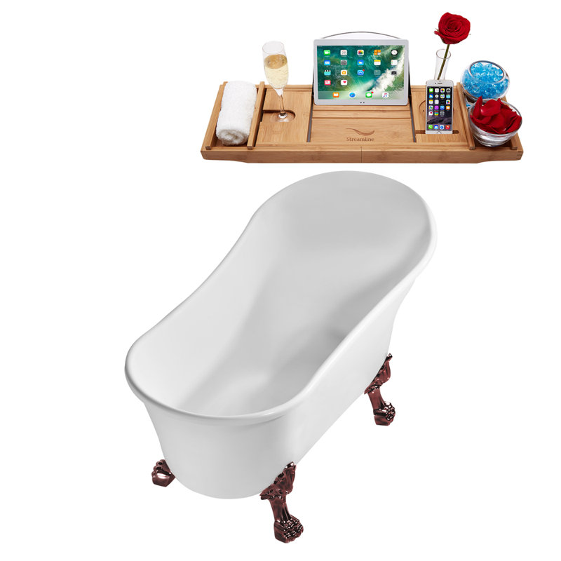 Baignoire de trempage sur pieds 59 "avec drain, pattes et plateau en bambou 59" Streamline, Bronze huilé mat, Bronze brossé