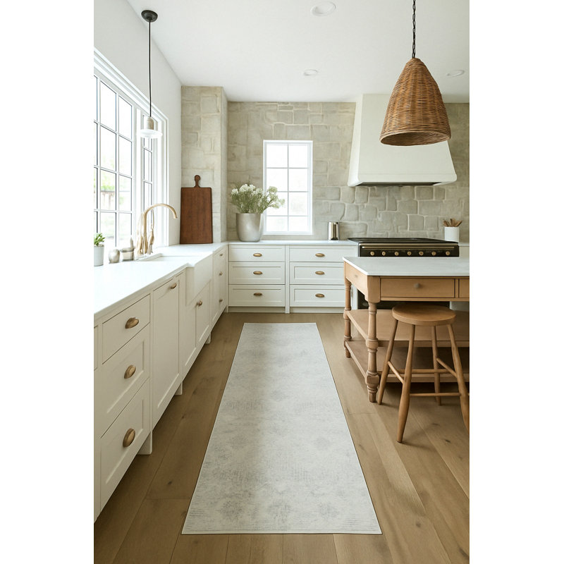 Tapis de couloir intérieur en damas gris / beige 2 pi x 8 pi (2 pi 3 po x 8 pi) Branch Branch Liora