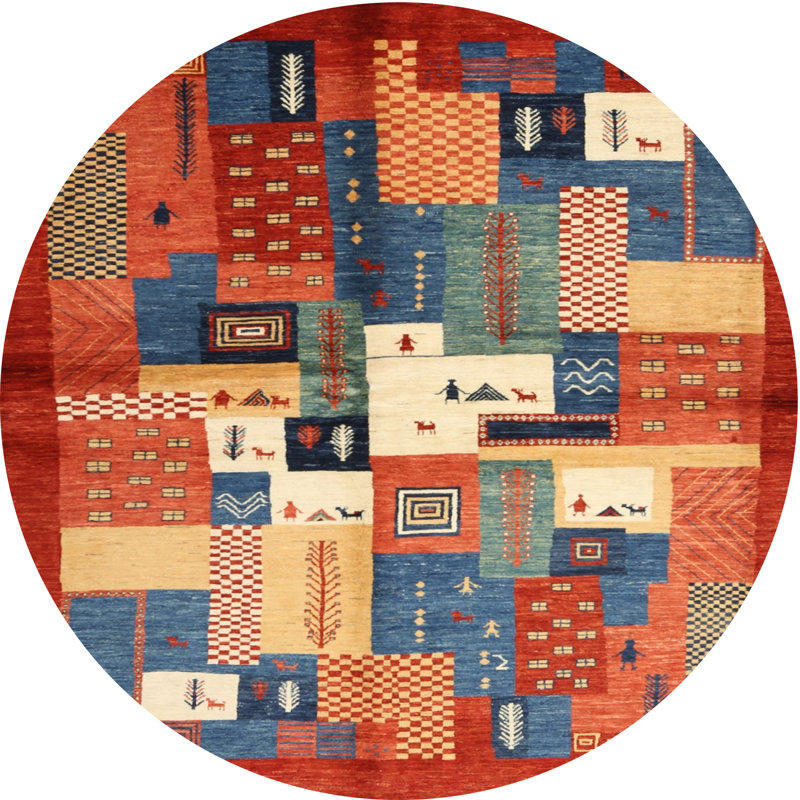 Tapis contemporain brun / rouge / gris, Rond 6 pi