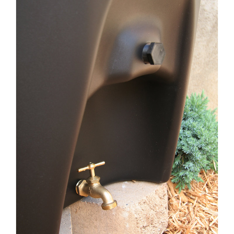 Rain Water Solutions Weather Resistant Plastic Drainable Dual Overflow Rain Barrel and Hose