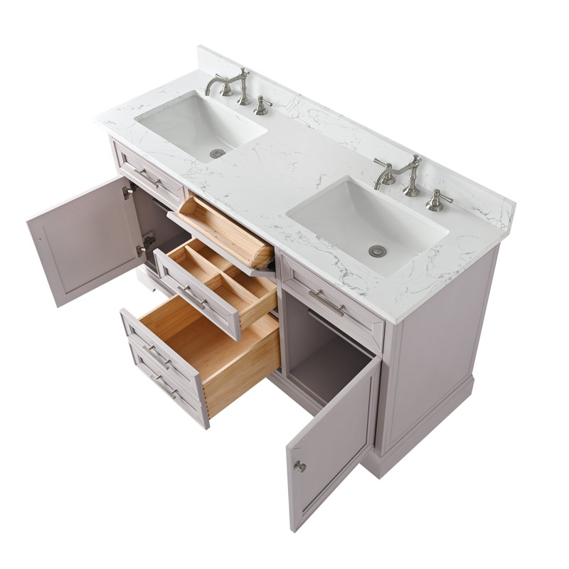 Thompson 60" W Double Vanity, Taupe/Brushed Nickel