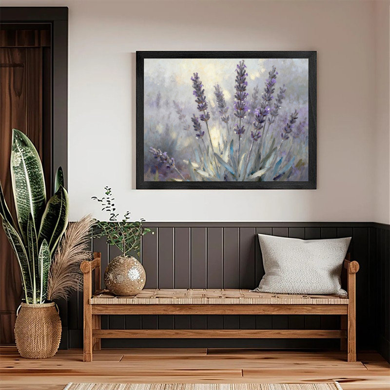 «Black Dreamy Lavender Blossom», impression sur toile, paysage floral mauve serein, H 13 po x l 17 po