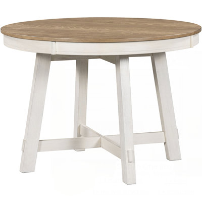 Farmhouse Round Extendable Dining Table with Leaf, Solid Wood Construction for Versatile Use and Aesthetic Appeal
