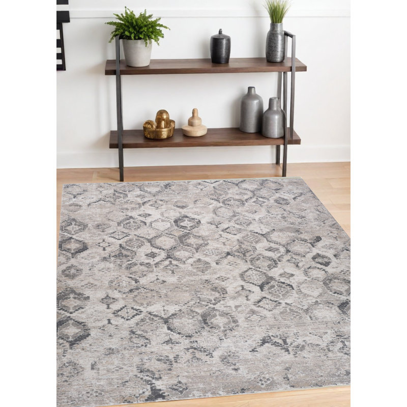 4' X 6' Beige and Gray Abstract Distressed Area Rug