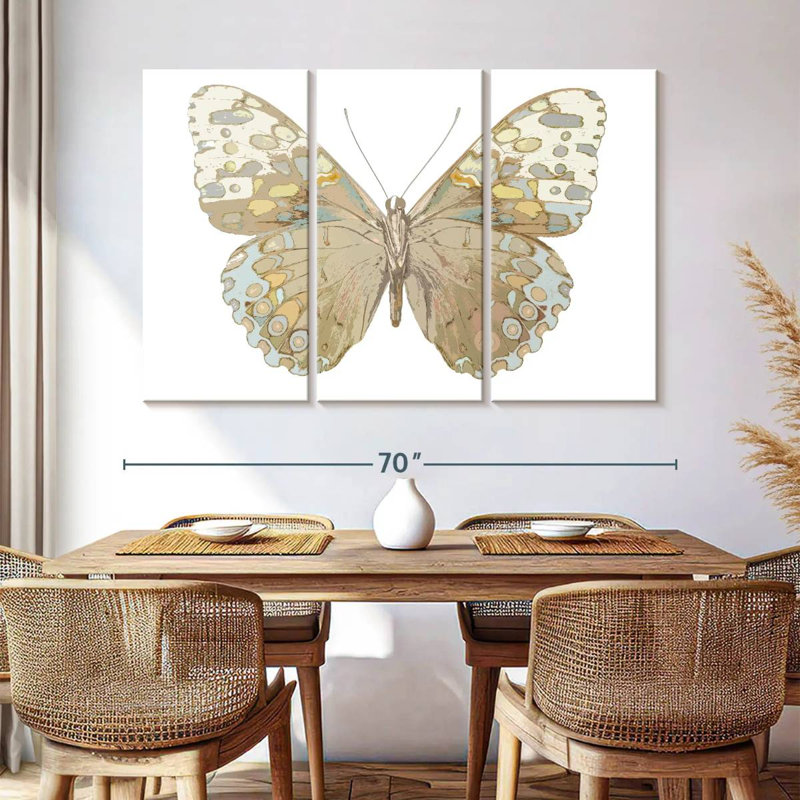 Papillon Brampt en taupe et bleu, H 42 po x l 65 po