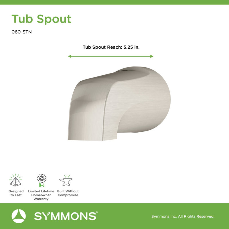 Origins 5 1/2 in. Non-diverter Tub Spout with Thread-On Installation, Satin Nickel