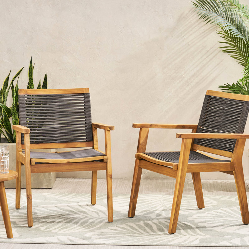 2 chaises de salle à manger en corde tressée gris foncé et bois - de 2 chaises transitionnelles (de 2), P 25,9 po x l 24,7 po