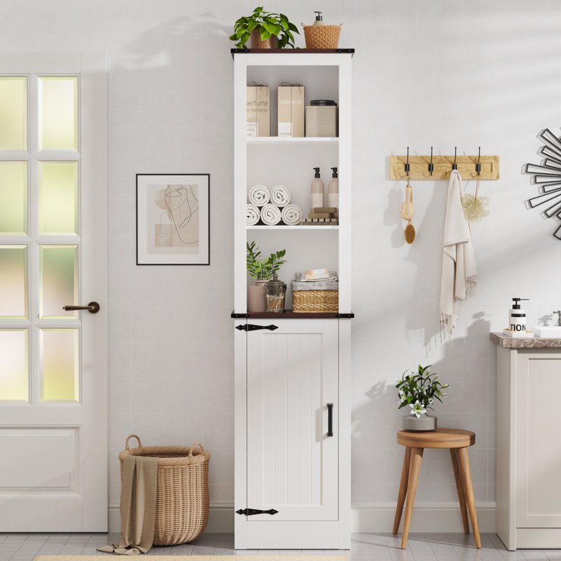 71" Tall Bathroom Cabinet, Farmhouse Storage Cabinet With Adjustable Shelves, Narrow Linen Cabinet For Bathroom, Laundry, And, Living Room, White