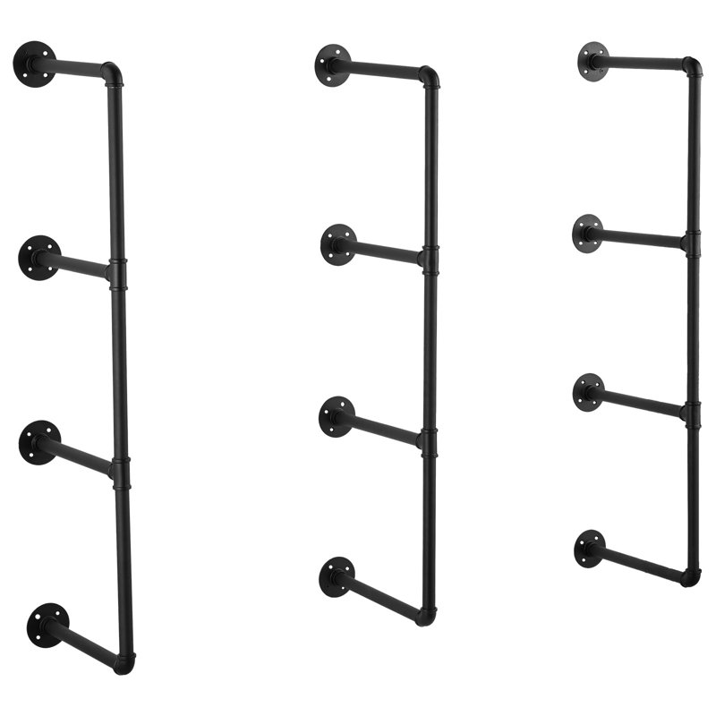 Black Industrial Pipe Wall-Mount Shelf Bracket Set