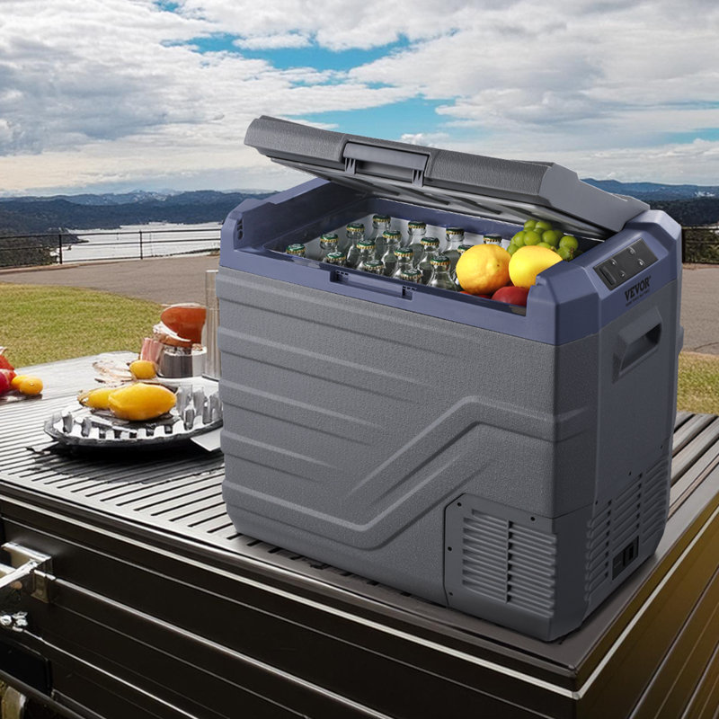 Compact Gray Portable Car Refrigerator Freezer with Bluetooth Control