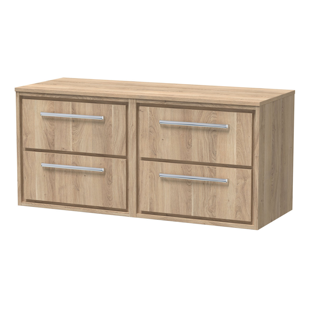 Hudson Reed Lille 1205mm Bleached Oak 4 Drawer Wall Hung Vanity Unit With Co-ordinating Worktop