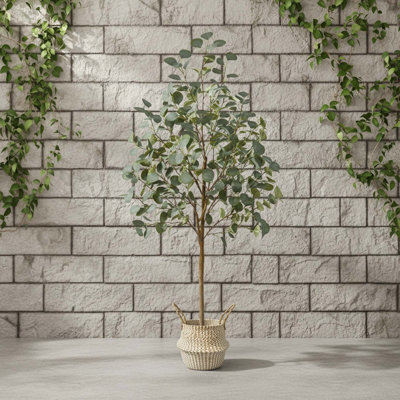 5Ft Artificial Eucalyptus Tree With Basket, Faux Silk Silver Dollar Leaves, Indoor Floor Plant For Home And Office Decor