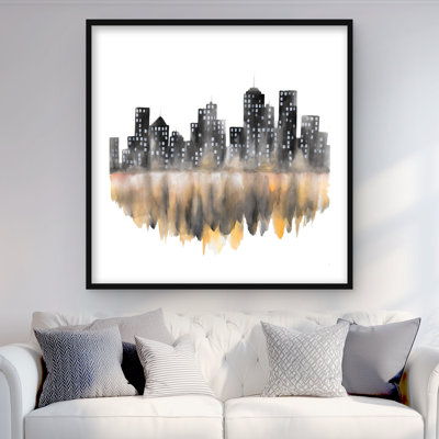 Jaune aquarelle, paysage urbain - reproduction encadrée mate pour la décoration