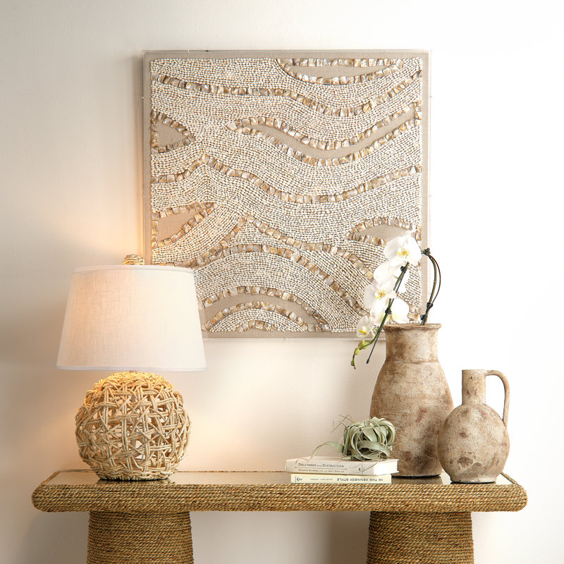 Handcrafted Beige Shell and Linen Shadowbox Wall Art
