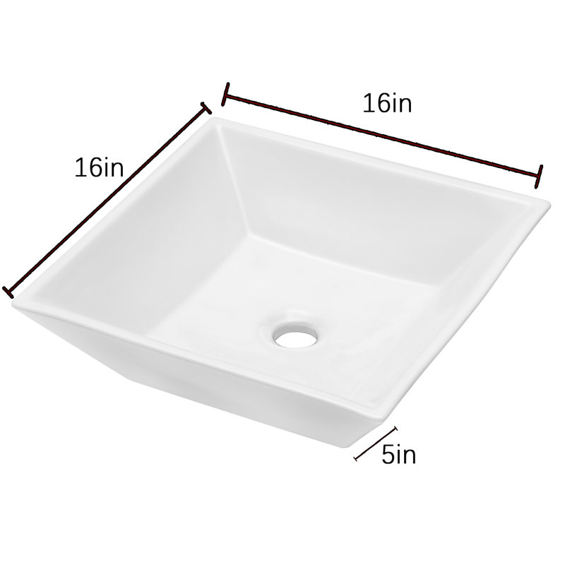 16X16 Inch White Ceramic Square Vessel Bathroom Sink