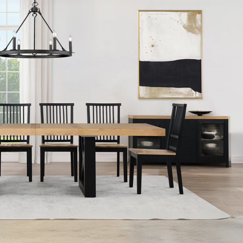 Lixy Magnolia 72-108" Rectangle Dining Table Set, 5 Pieces: Table, 4 Chairs