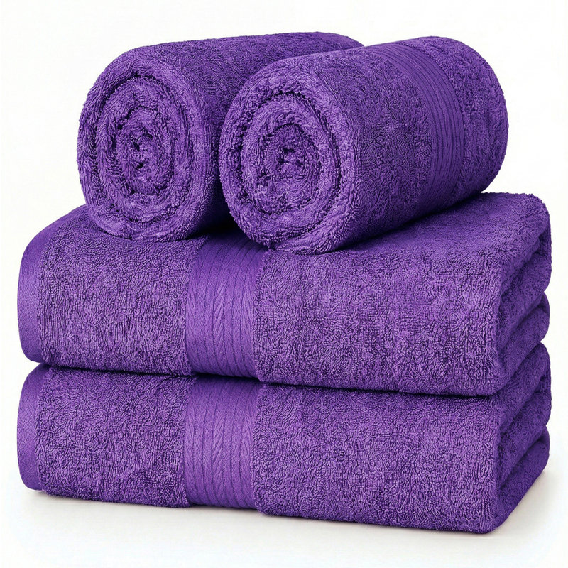 Ensemble de serviettes essuie-mains 100% coton absorbant et à séchage rapide 4 pièces, Mauve