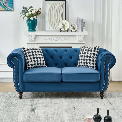 Compact Two-Seater Sofa With Velvet Upholstery, Roll Armrests, Nailhead Trim, And High-Density Foam Cushions For Lasting Comfort And Modern Style.
