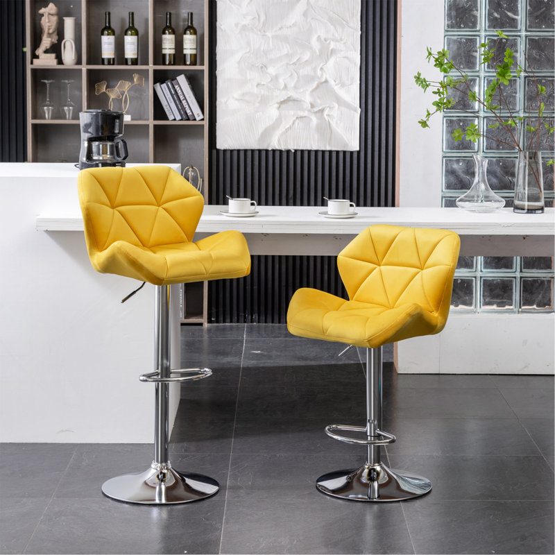 Tabouret de bar Breni Velvet Diamond, Jaune