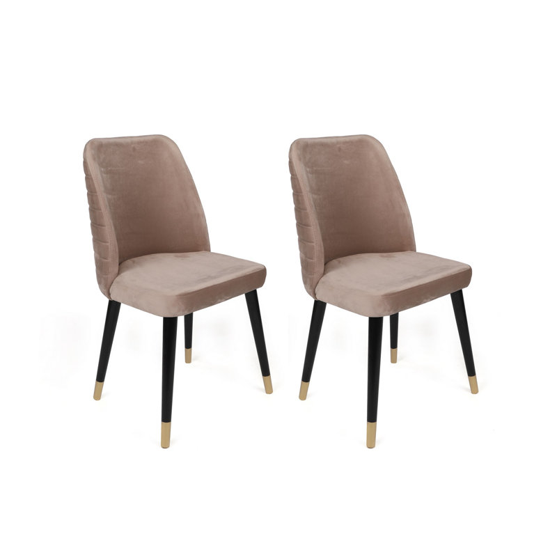 Ensemble de chaises en velours élégant (2 pièces), beige et noir avec accents dorés | Cadre 100% bois, pieds de charme | Dimensions: 19,7 po x 35,4 po x 19,3 po | Conception moderne, parfaite pour la maison ou l'hôtel, capacité de 352 lb