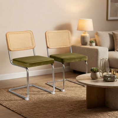 Ensemble de 2 chaises de salle à manger rembourrées en velours avec pieds chromés pour le salon de la salle à manger
