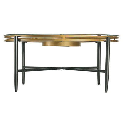 Mayer 40'' Clock Table With Tempered Glass Top And Moving Gears In Aged Gold And Black