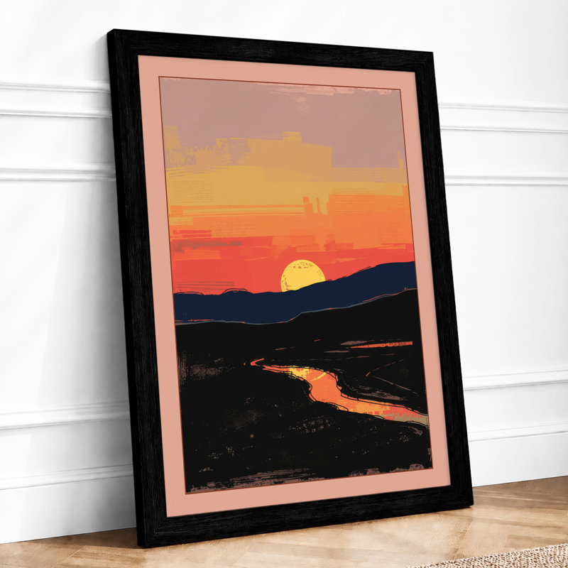 Golden Sunset Over Hills Modern - Print, Black, A4 - 29.7 x 21.0 cm