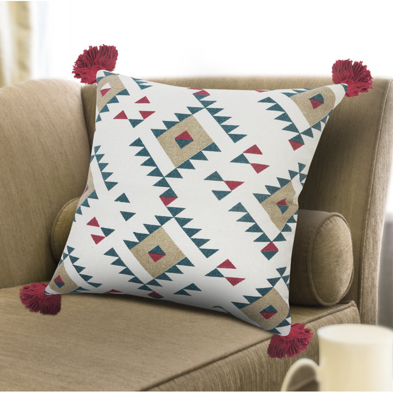 Southwestern Geometric Cotton Blend Throw Pillow with Tassels