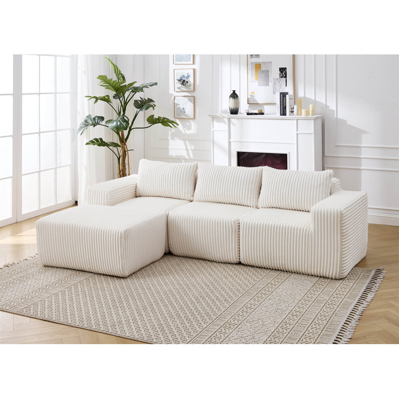Modern Minimalist Modular Sectional Sofa, 2, 25.99" H x 100.79" W x 64.17" D, White