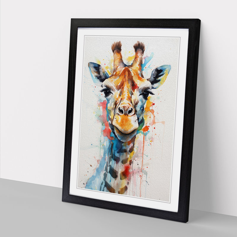 Giraffe Gestural No.2 - Single Picture Frame Print on Wood, 34cm H x 25cm W x 2cm D, Black