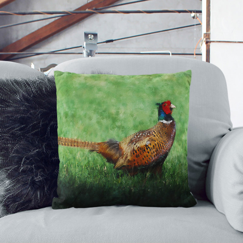 Pheasant Bird Vol.2 Painting Square Throw Cushion, 55cm H x 55cm W x 20cm D, White