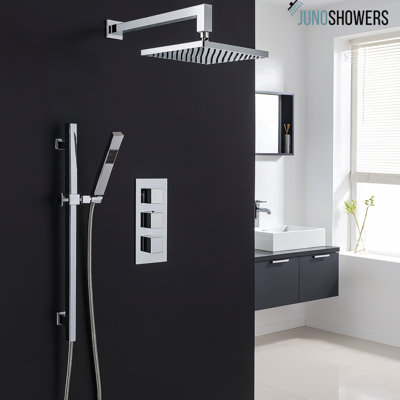 Chrome Thermostatic Shower System with Ultra-Slim Rainfall Head and Handheld Spray